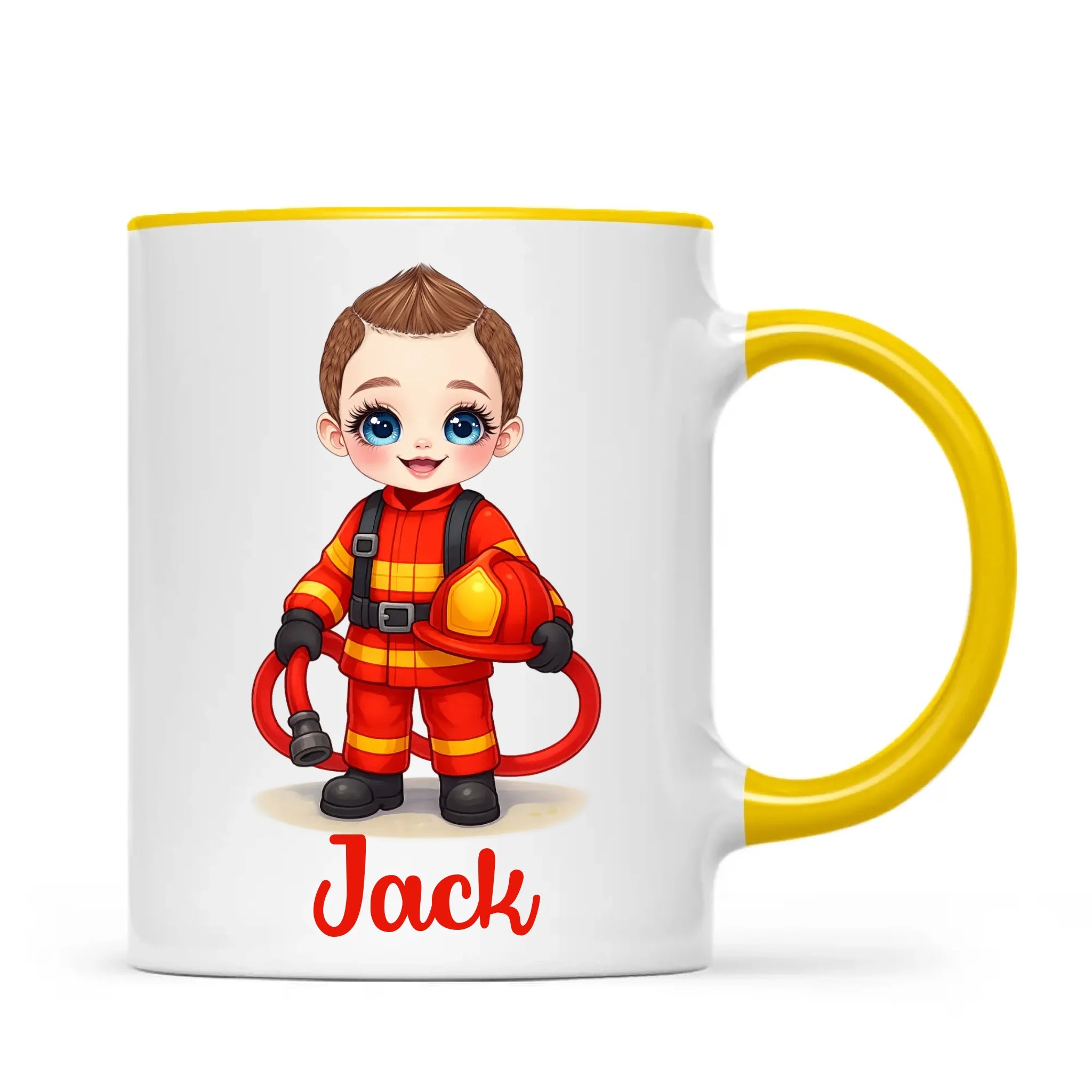 🚒 Personalised Firefighter Hero Mug / Cup (Ceramic or Enamel) – Customised with Name, Hair, Eyes & Skin Tone