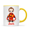 🚒 Personalised Firefighter Hero Mug / Cup (Ceramic or Enamel) – Customised with Name, Hair, Eyes & Skin Tone