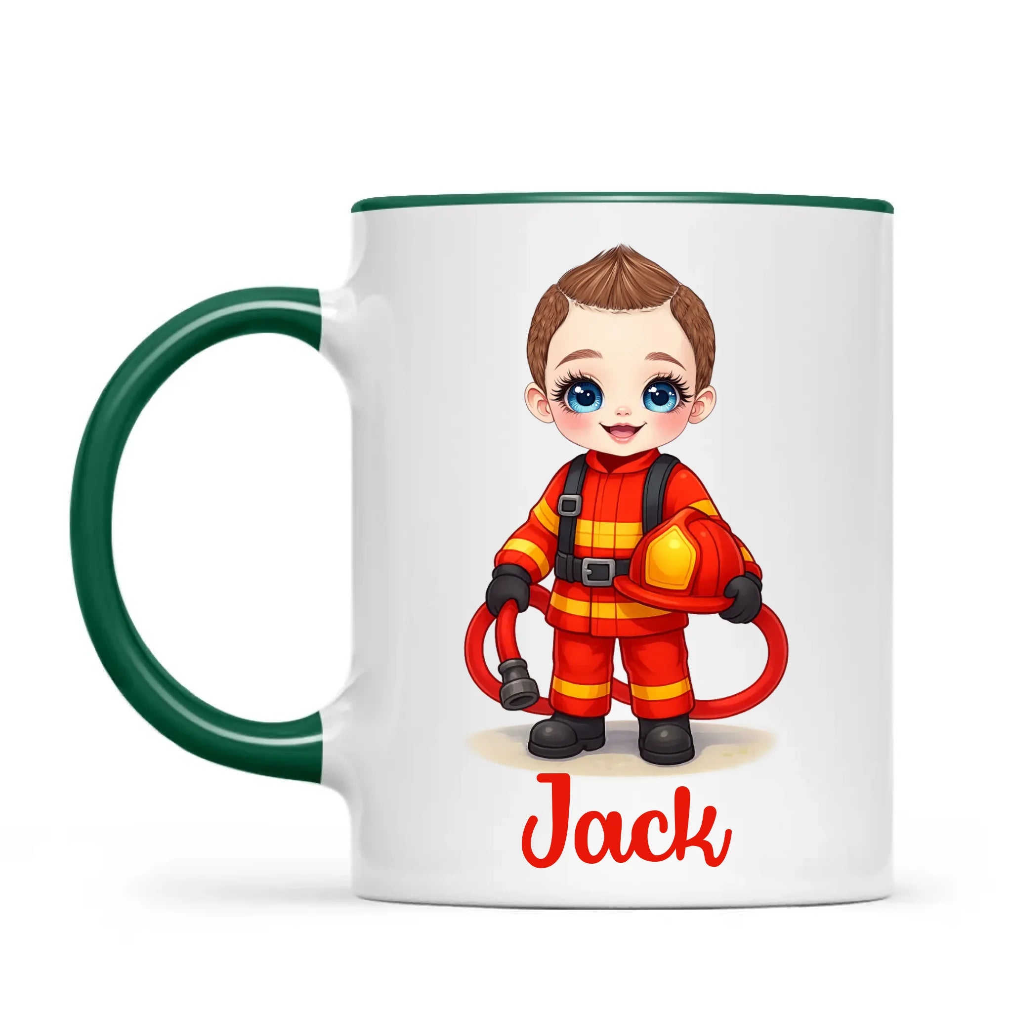 🚒 Personalised Firefighter Hero Mug / Cup (Ceramic or Enamel) – Customised with Name, Hair, Eyes & Skin Tone
