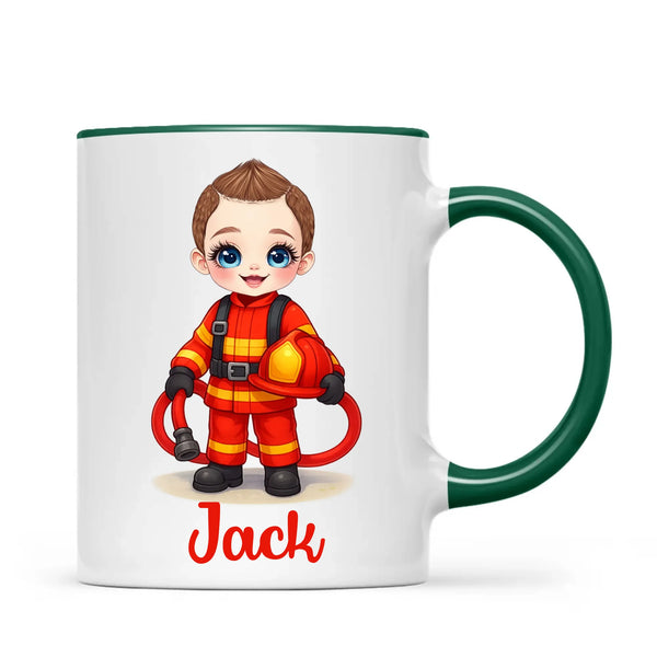 🚒 Personalised Firefighter Hero Mug / Cup (Ceramic or Enamel) – Customised with Name, Hair, Eyes & Skin Tone