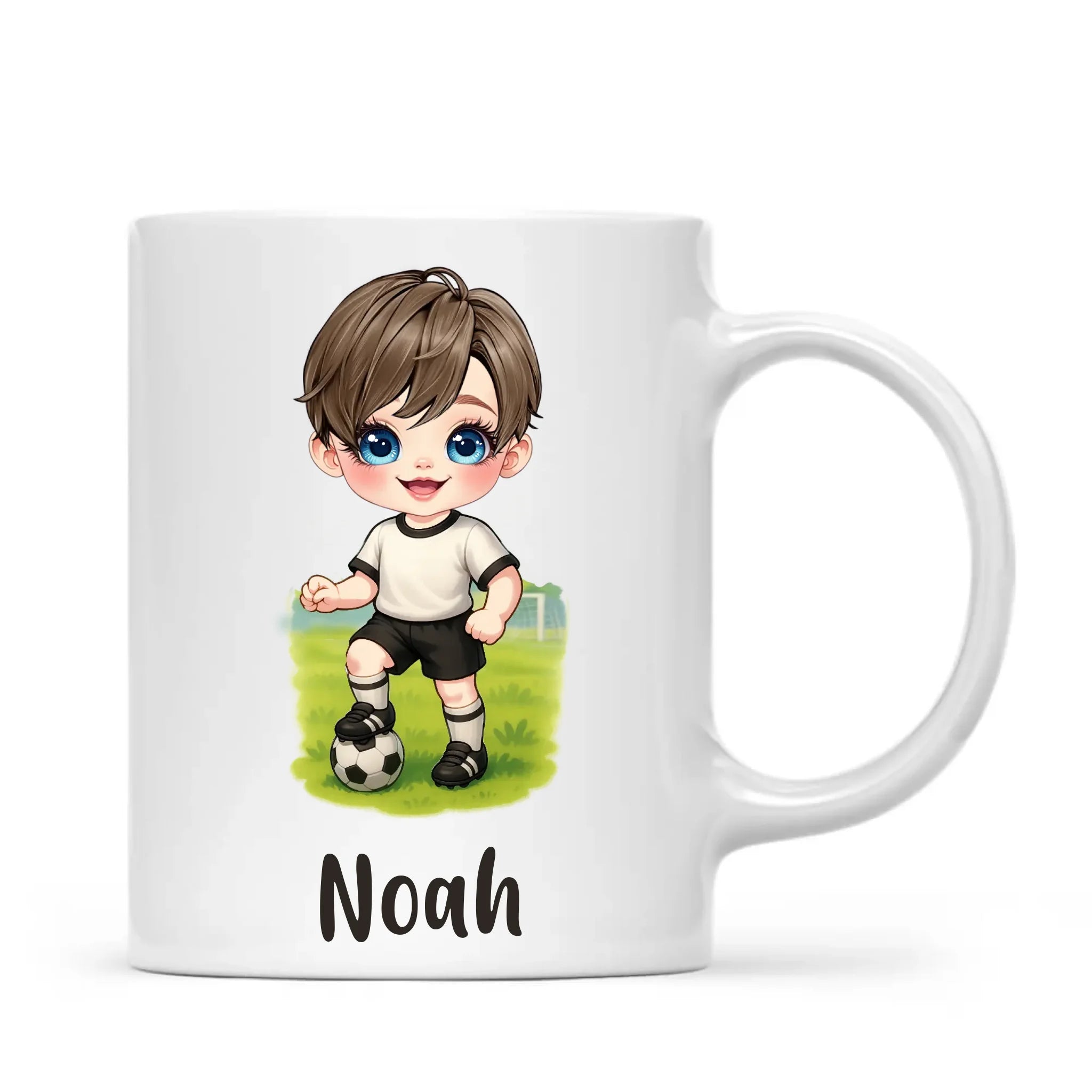 Personalised Soccer Kid Mug / Cup 11oz – Customised with Name, Hair, Eyes & Skin Tone