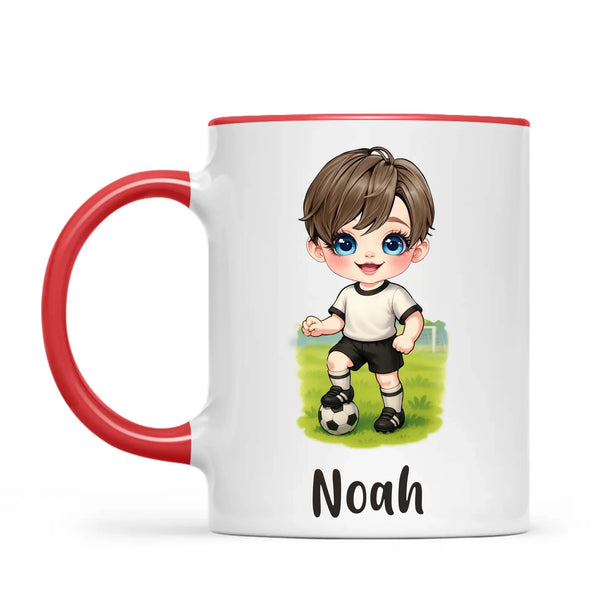 Personalised Soccer Kid Mug / Cup 11oz – Customised with Name, Hair, Eyes & Skin Tone