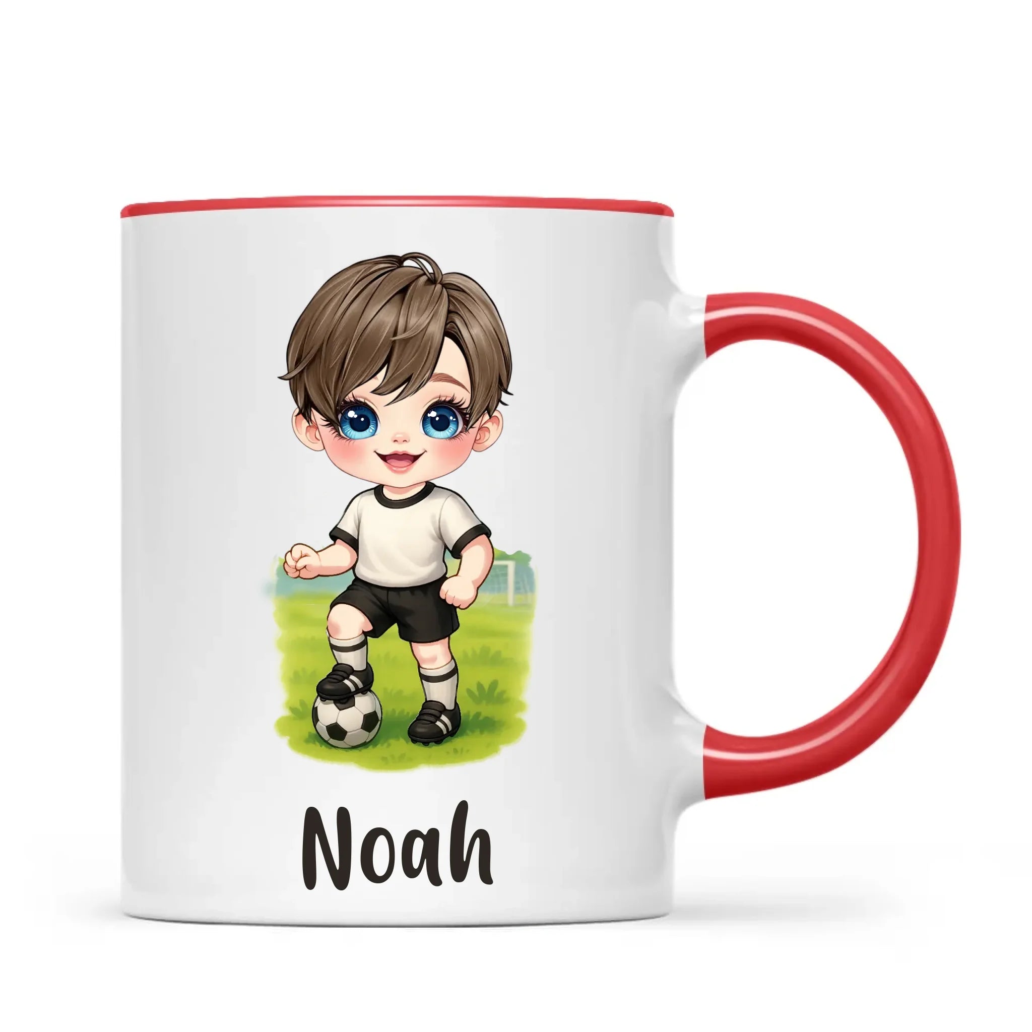 Personalised Soccer Kid Mug / Cup 11oz – Customised with Name, Hair, Eyes & Skin Tone