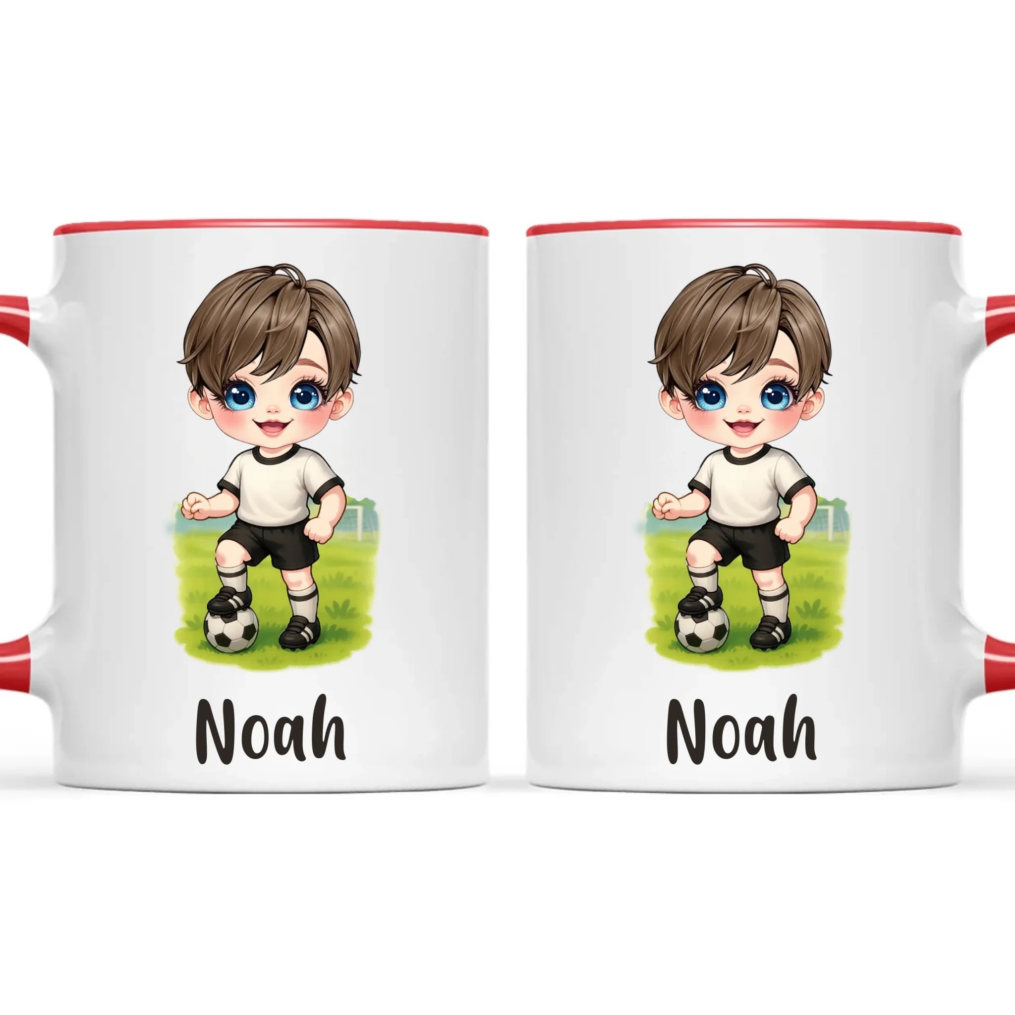 Personalised Soccer Kid Mug / Cup 11oz – Customised with Name, Hair, Eyes & Skin Tone