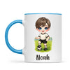 Personalised Soccer Kid Mug / Cup 11oz – Customised with Name, Hair, Eyes & Skin Tone