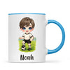 Personalised Soccer Kid Mug / Cup 11oz – Customised with Name, Hair, Eyes & Skin Tone