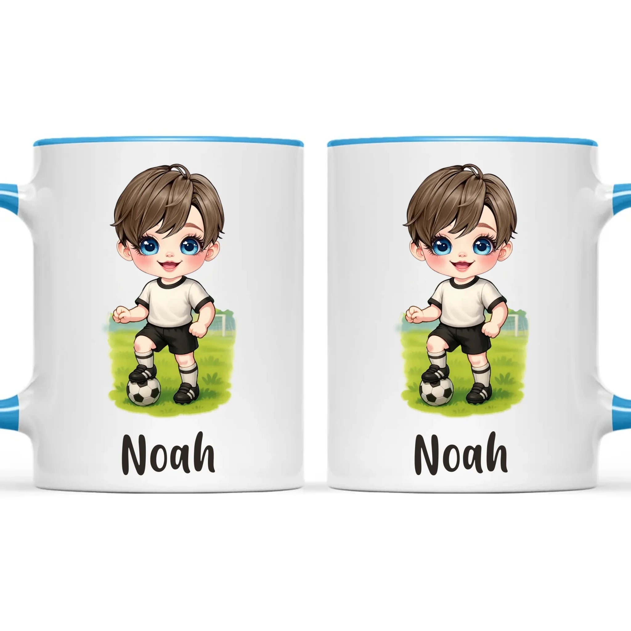 Personalised Soccer Kid Mug / Cup 11oz – Customised with Name, Hair, Eyes & Skin Tone