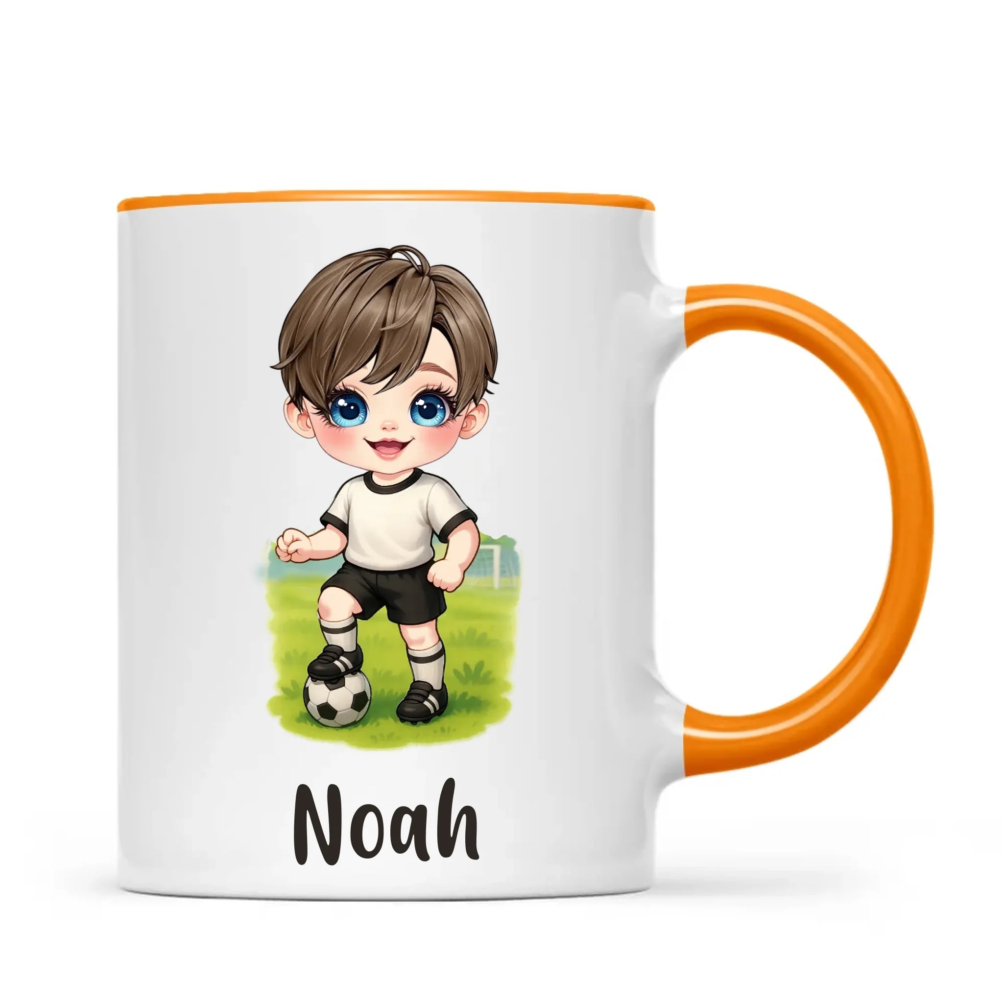 Personalised Soccer Kid Mug / Cup 11oz – Customised with Name, Hair, Eyes & Skin Tone