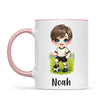 Personalised Soccer Kid Mug / Cup 11oz – Customised with Name, Hair, Eyes & Skin Tone