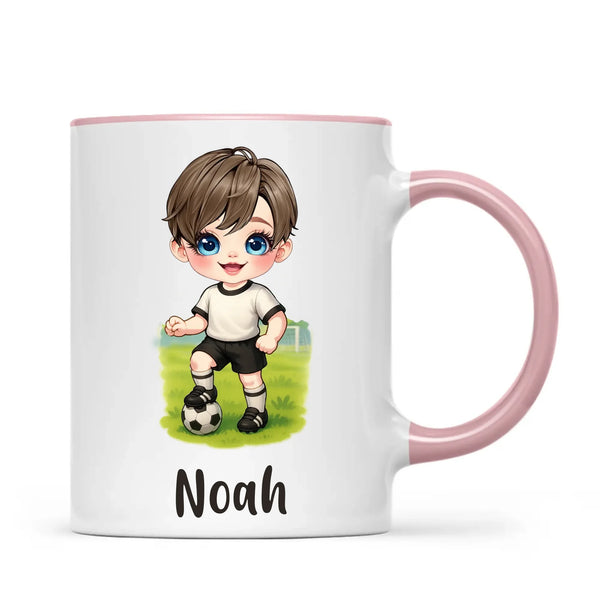 Personalised Soccer Kid Mug / Cup 11oz – Customised with Name, Hair, Eyes & Skin Tone