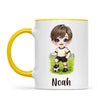 Personalised Soccer Kid Mug / Cup 11oz – Customised with Name, Hair, Eyes & Skin Tone