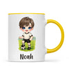 Personalised Soccer Kid Mug / Cup 11oz – Customised with Name, Hair, Eyes & Skin Tone