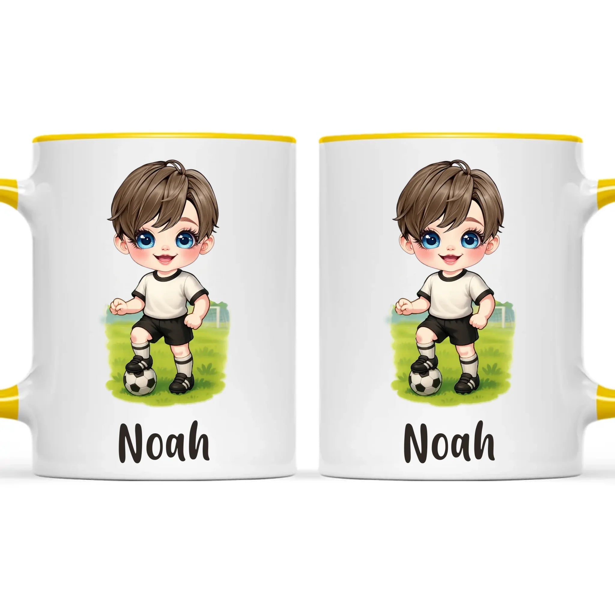 Personalised Soccer Kid Mug / Cup 11oz – Customised with Name, Hair, Eyes & Skin Tone