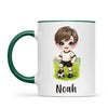 Personalised Soccer Kid Mug / Cup 11oz – Customised with Name, Hair, Eyes & Skin Tone