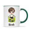 Personalised Soccer Kid Mug / Cup 11oz – Customised with Name, Hair, Eyes & Skin Tone