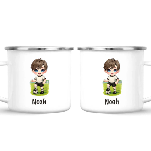 Personalised Soccer Kid Mug / Cup 11oz – Customised with Name, Hair, Eyes & Skin Tone