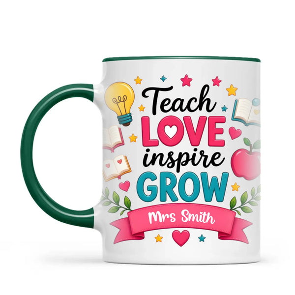 Personalised Teach Love Inspire Grow Teacher Mug, view 19