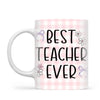 Personalised Best Teacher Ever Mug, Pink Gingham Pencils