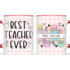 Personalised Best Teacher Ever Mug, Pink Gingham Pencils, view 6