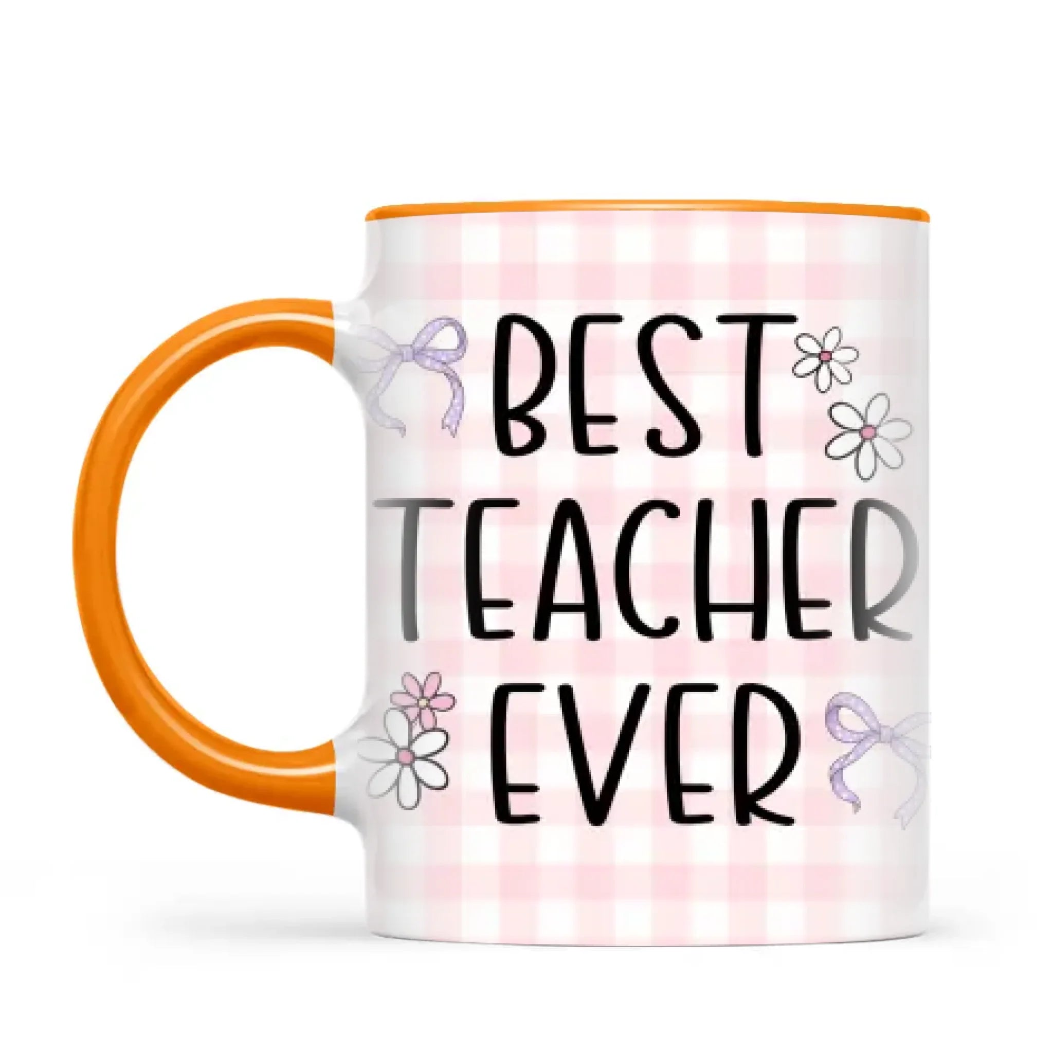 Personalised Best Teacher Ever Mug, Pink Gingham Pencils, view 10