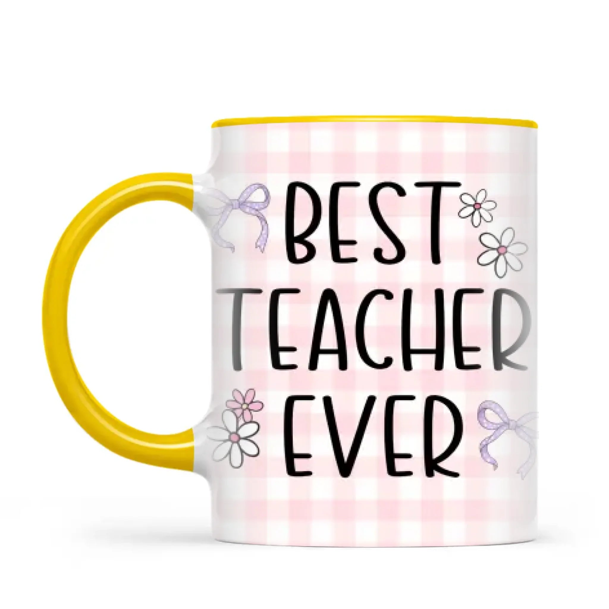 Personalised Best Teacher Ever Mug, Pink Gingham Pencils, view 16