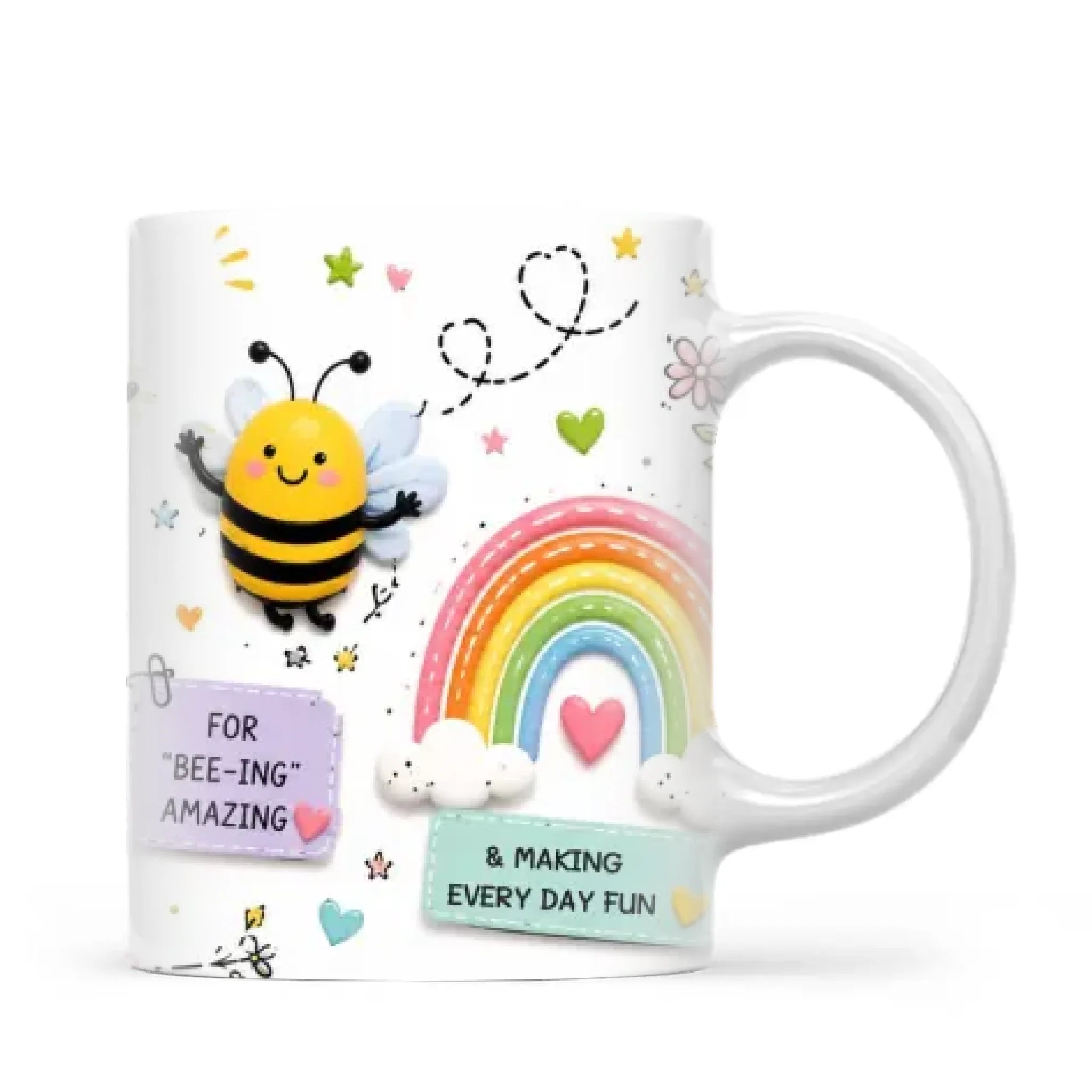 Thank You Teacher Mug, Owl, Bee and Rainbow, view 2