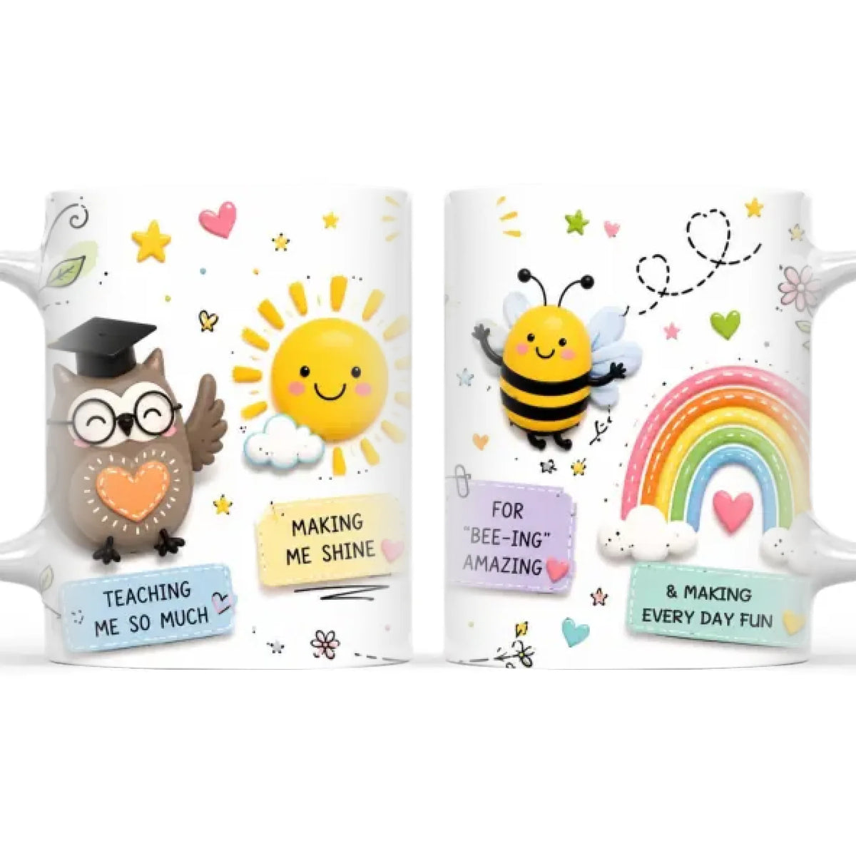 Thank You Teacher Mug, Owl, Bee and Rainbow, view 3