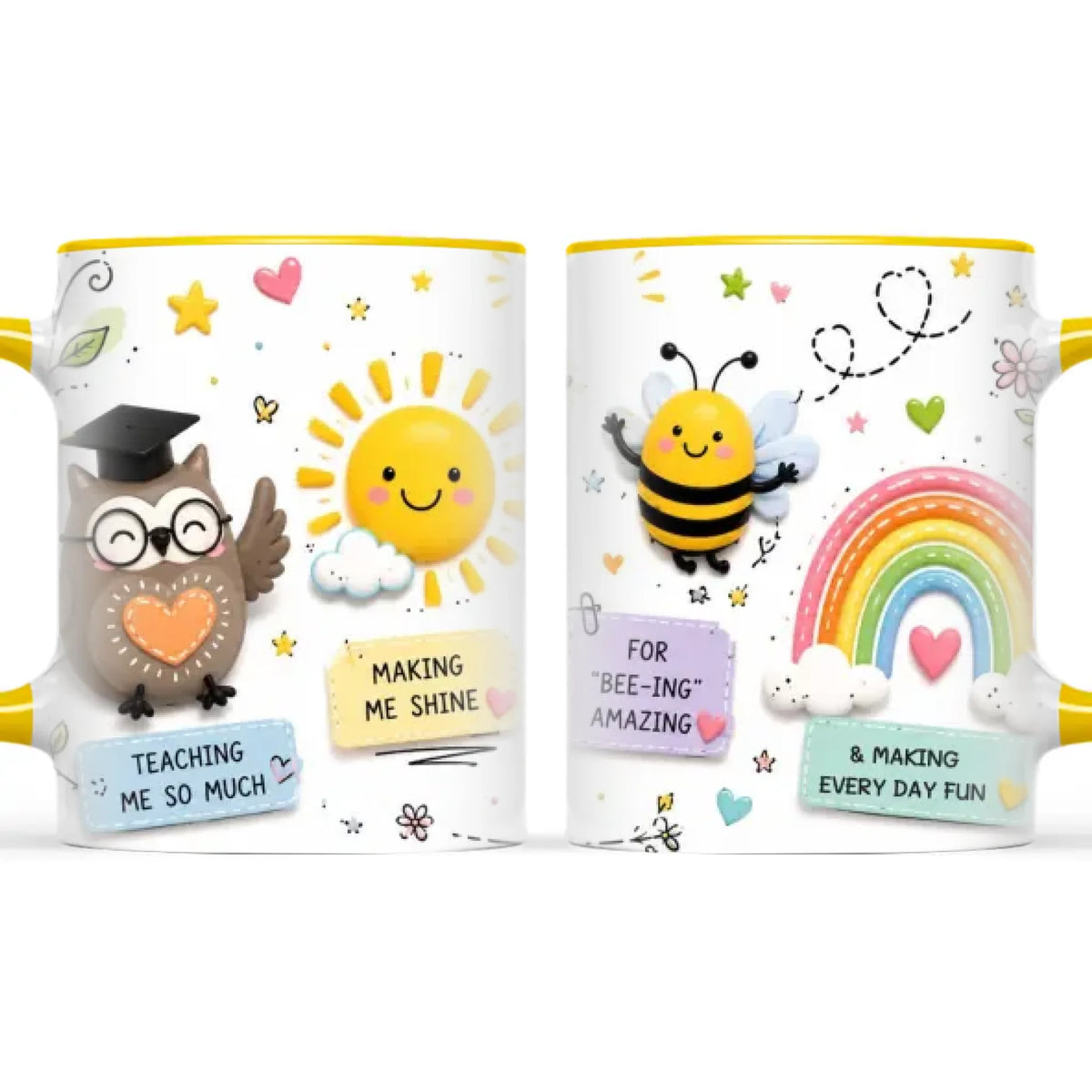 Thank You Teacher Mug, Owl, Bee and Rainbow, view 18