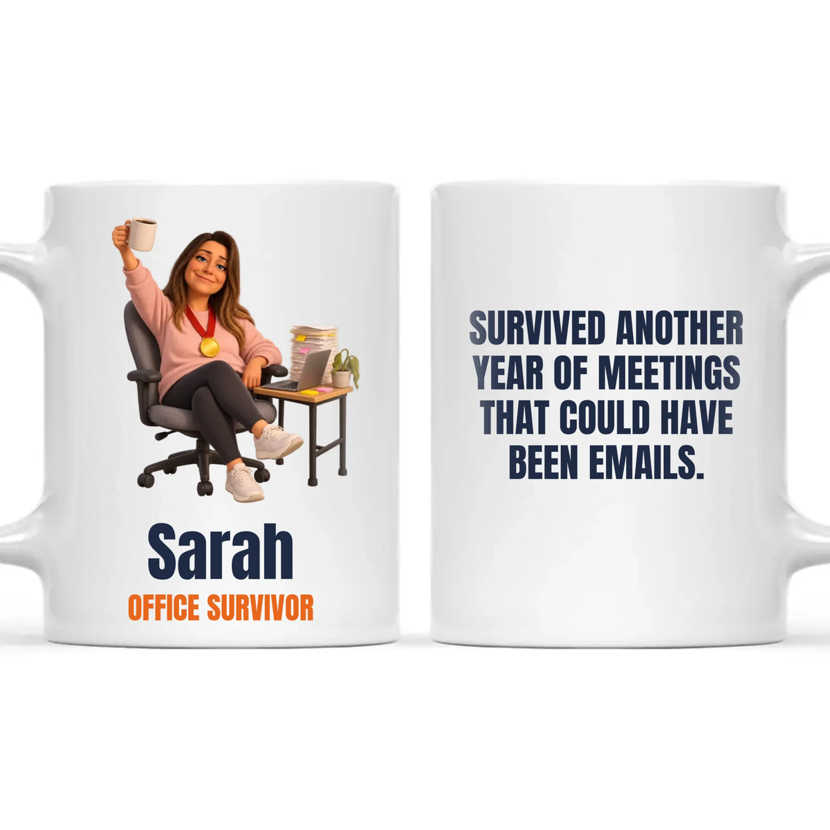 Personalised Office Survivor Cartoon Mug from Your Photo, view 3