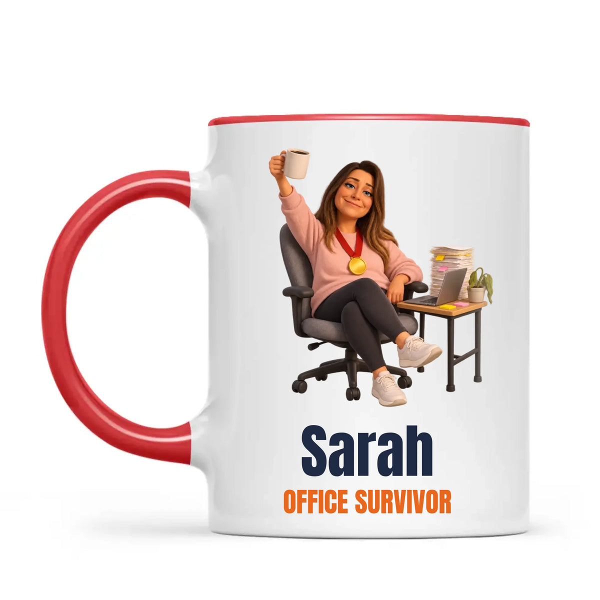 Personalised Office Survivor Cartoon Mug from Your Photo, view 4