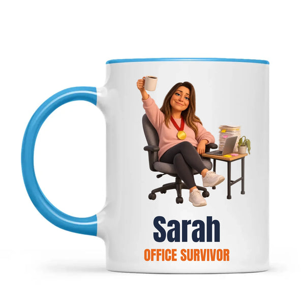 Personalised Office Survivor Cartoon Mug from Your Photo, view 7