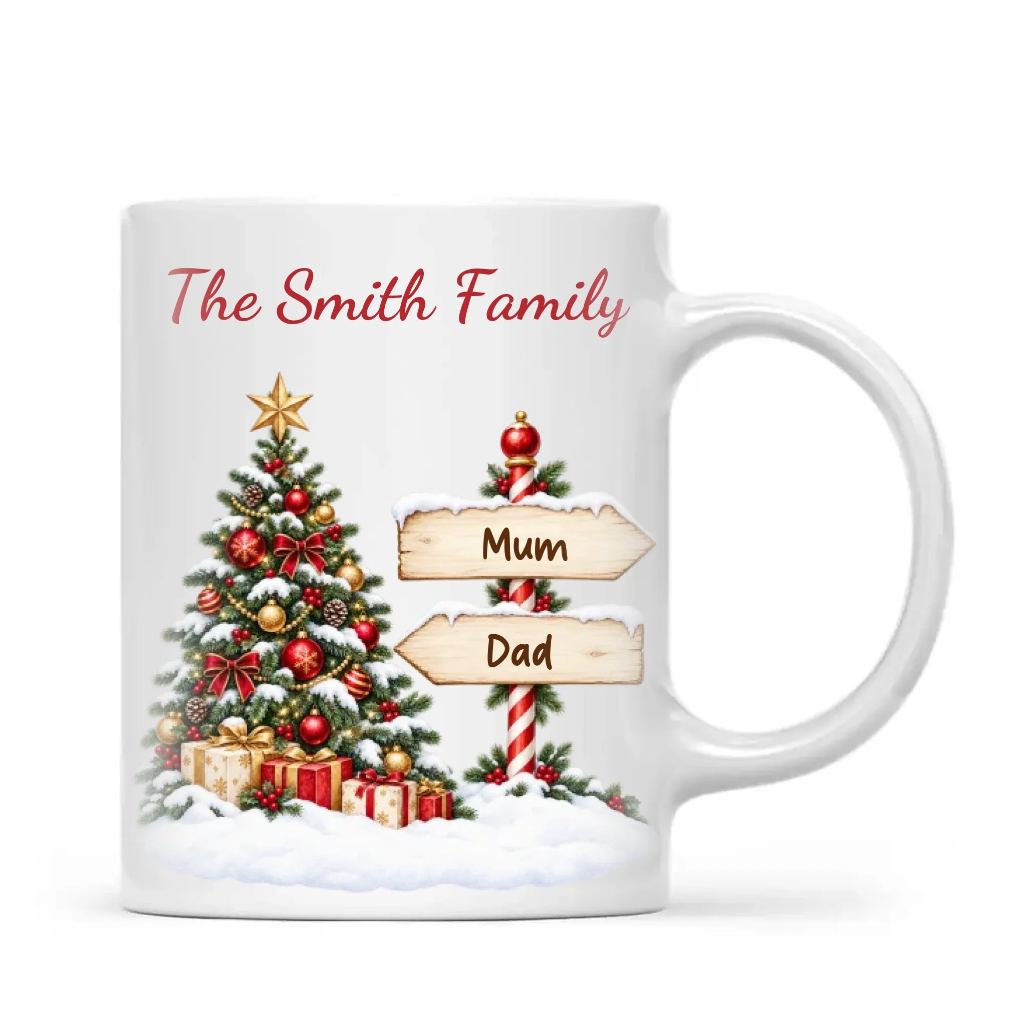 Personalised Christmas Tree Family Signpost Mug, view 2