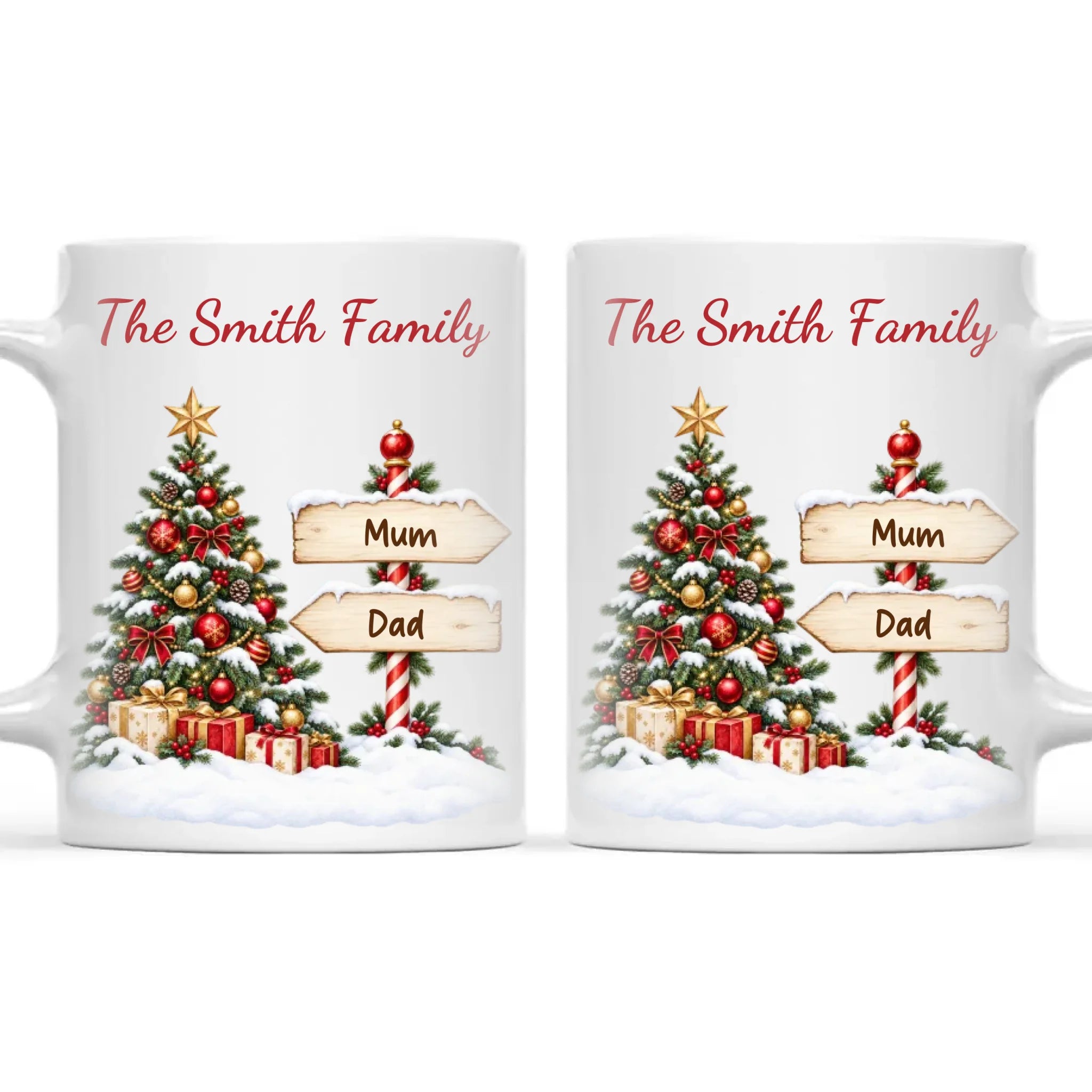 Personalised Christmas Tree Family Signpost Mug, view 3