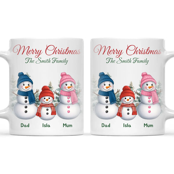 Personalised Snowman Family Christmas Mug, view 3
