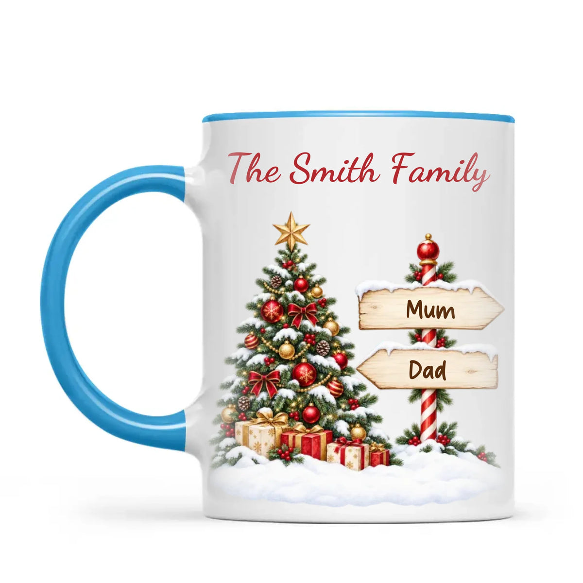 Personalised Christmas Tree Family Signpost Mug, view 7