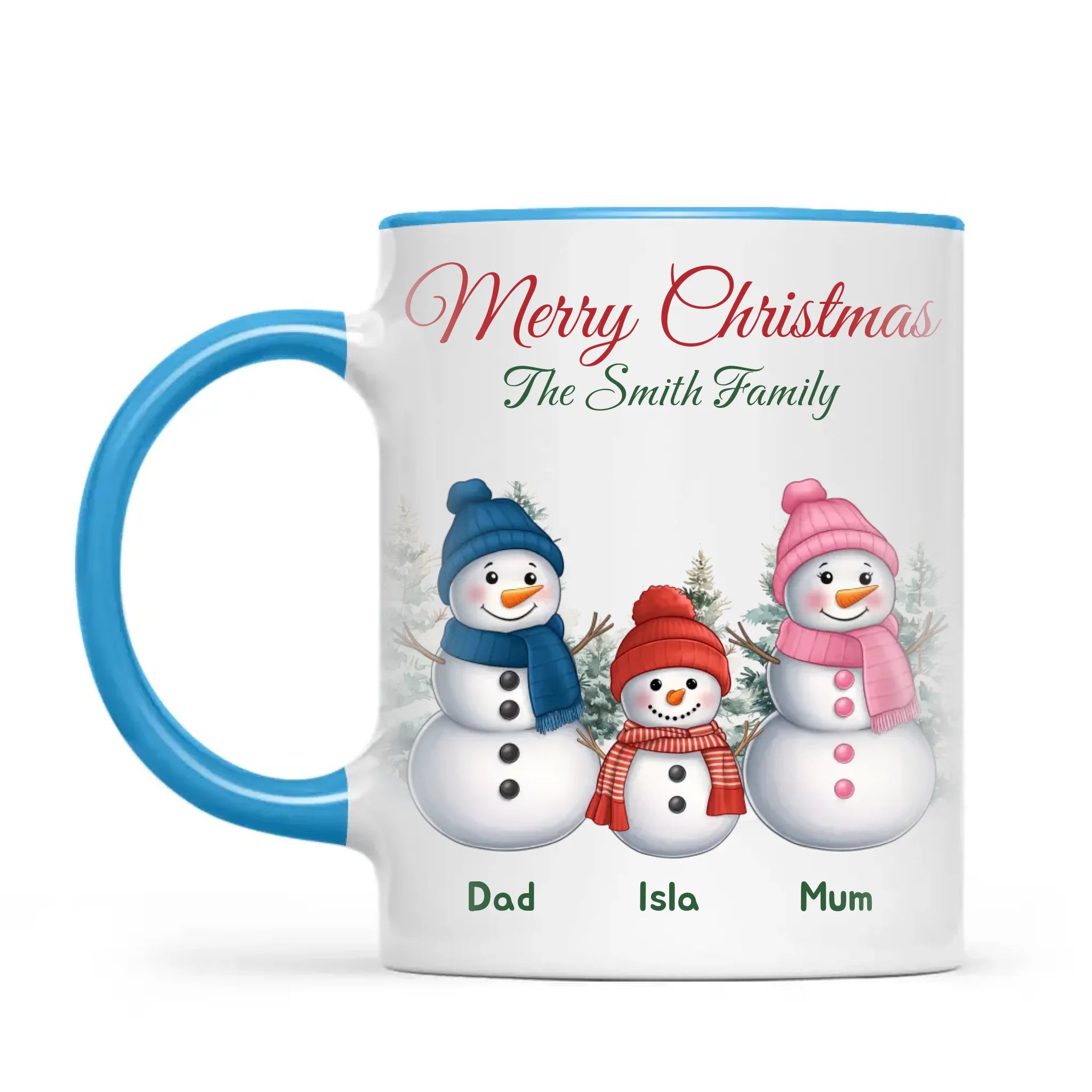 Personalised Snowman Family Christmas Mug, view 7