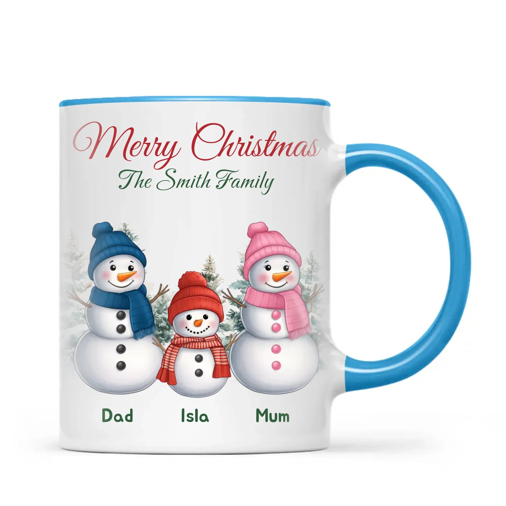 Personalised Snowman Family Christmas Mug, view 8