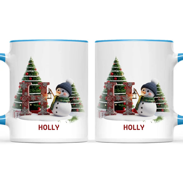 Personalised Snowman Letter Christmas Mug, view 9