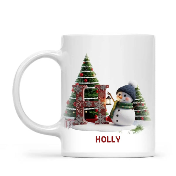 Personalised Snowman Letter Christmas Mug