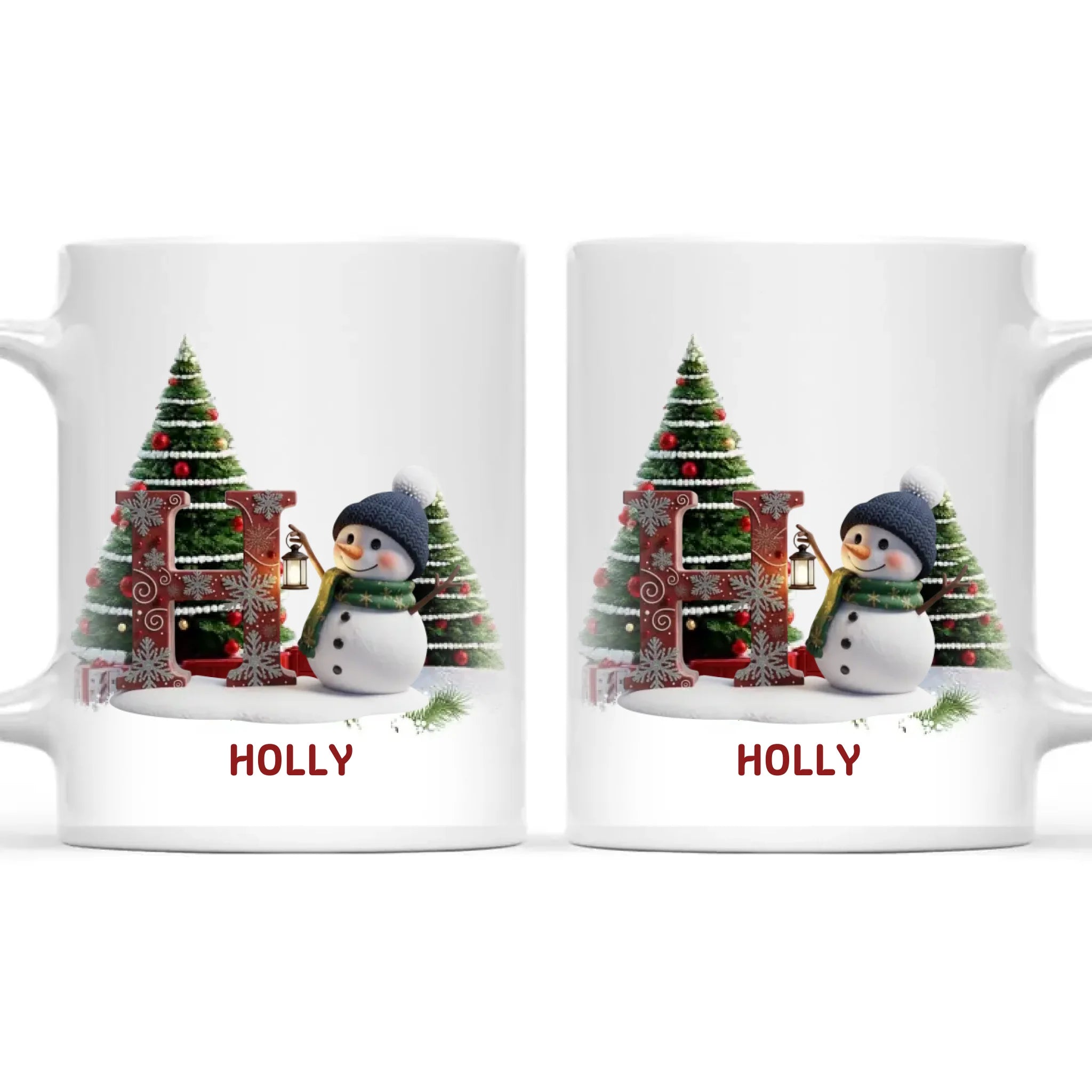 Personalised Snowman Letter Christmas Mug, view 3