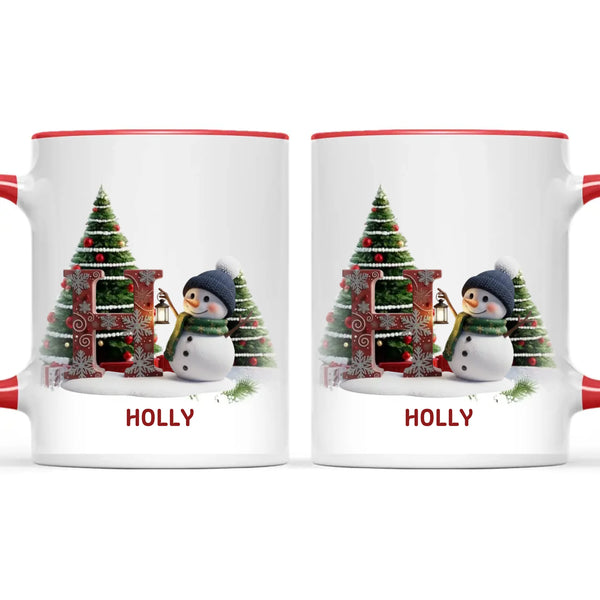 Personalised Snowman Letter Christmas Mug, view 6