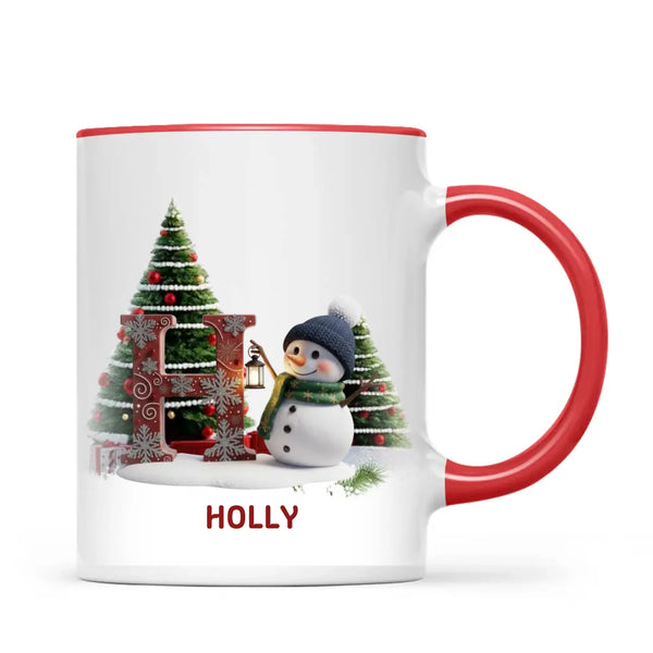 Personalised Snowman Letter Christmas Mug, view 5