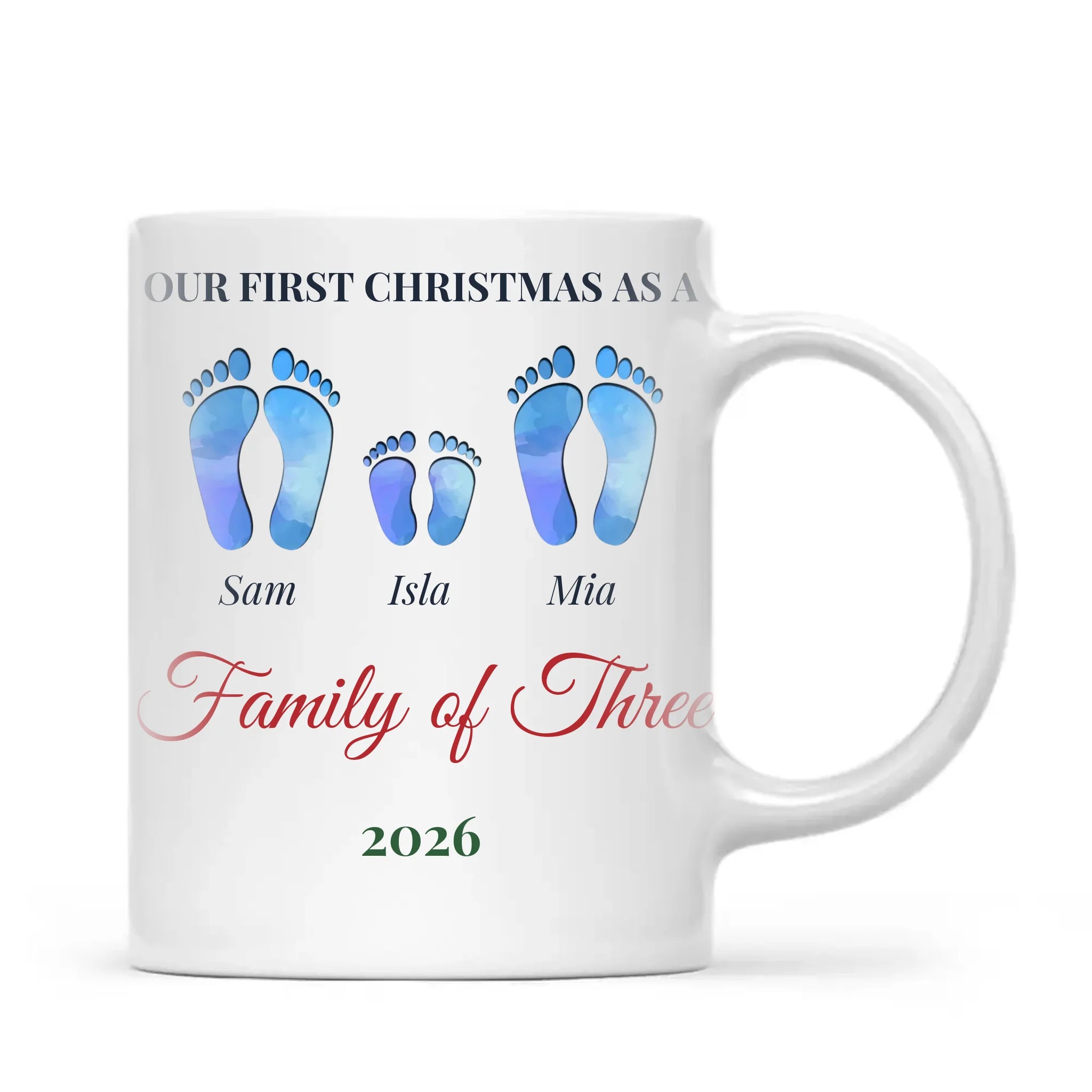 Personalised First Christmas Family Footprints Mug, view 2