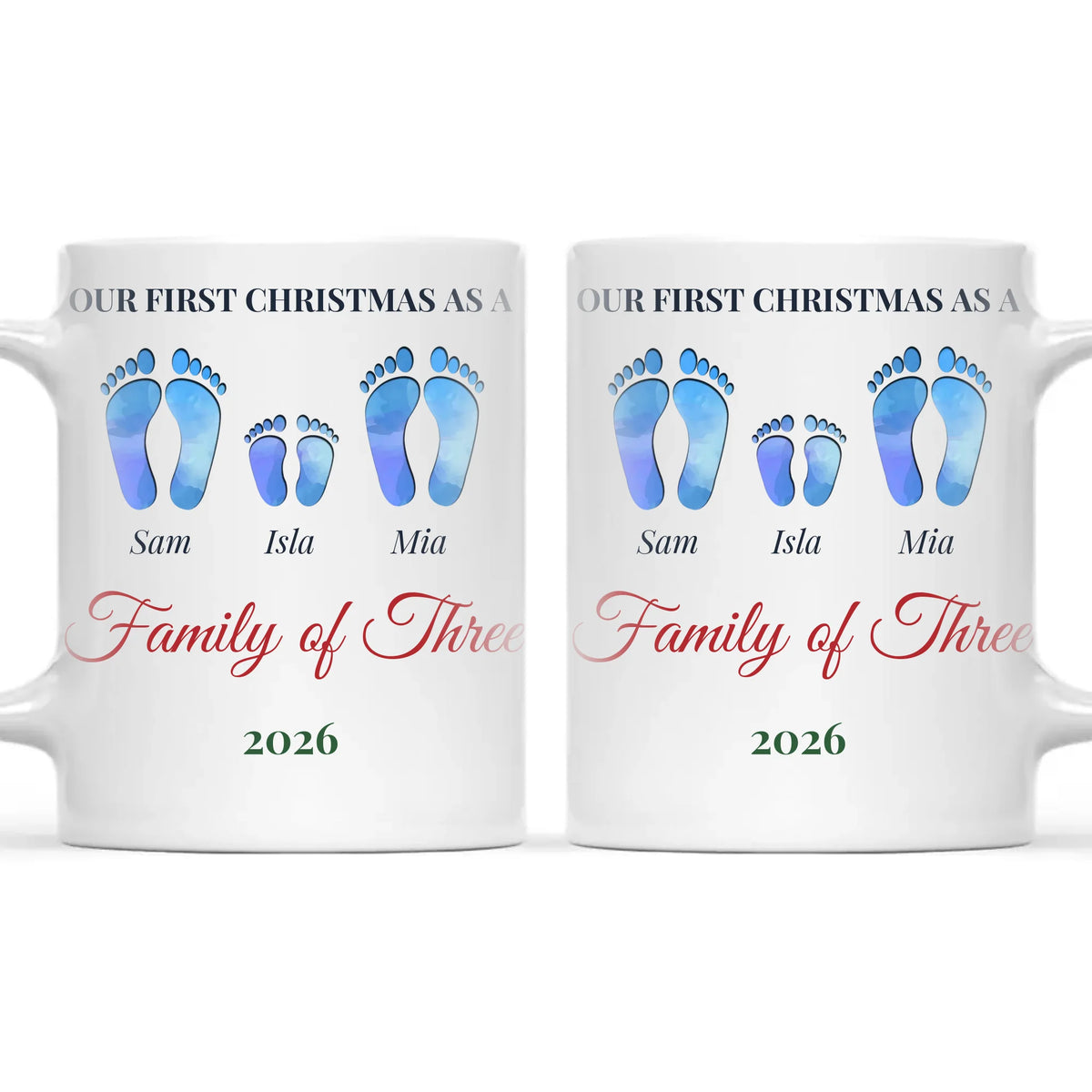 Personalised First Christmas Family Footprints Mug, view 3
