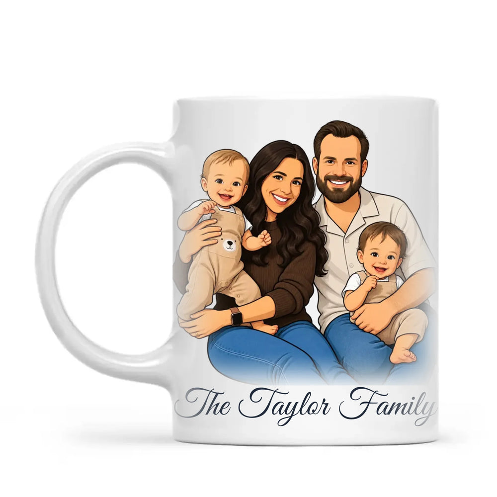 Personalised Cartoon Family Portrait Mug from Your Photo