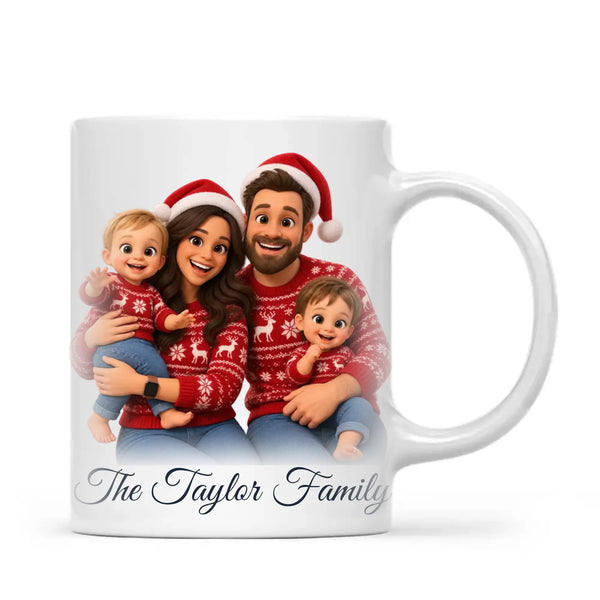 Personalised Christmas 3D Cartoon Family Portrait Mug from Your Photo