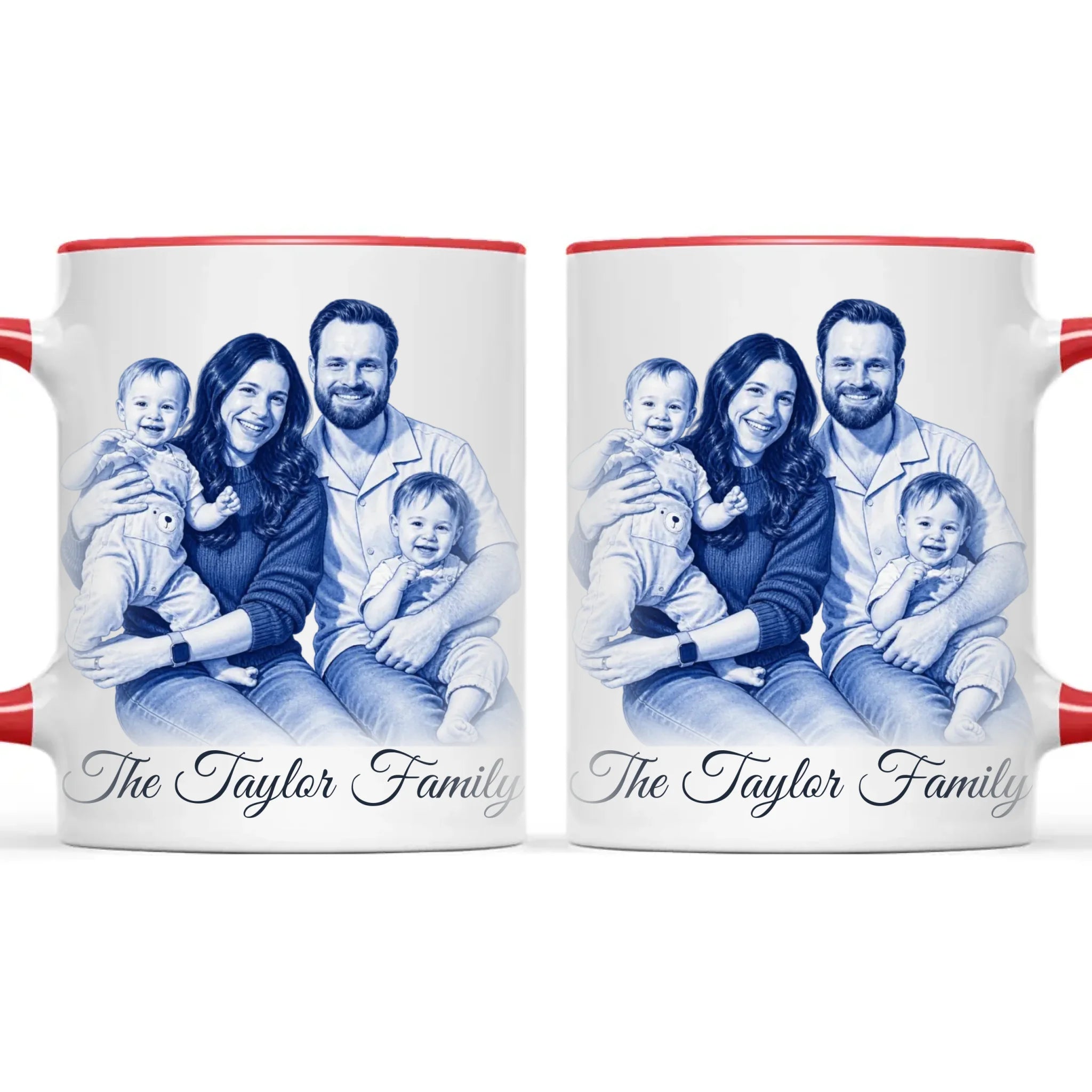 Personalised Blue and White China Family Portrait Mug from Your Photo