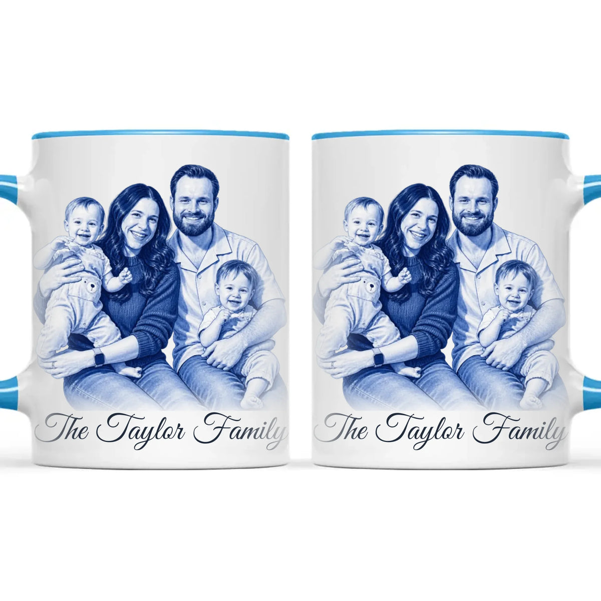 Personalised Blue and White China Family Portrait Mug from Your Photo, view 9