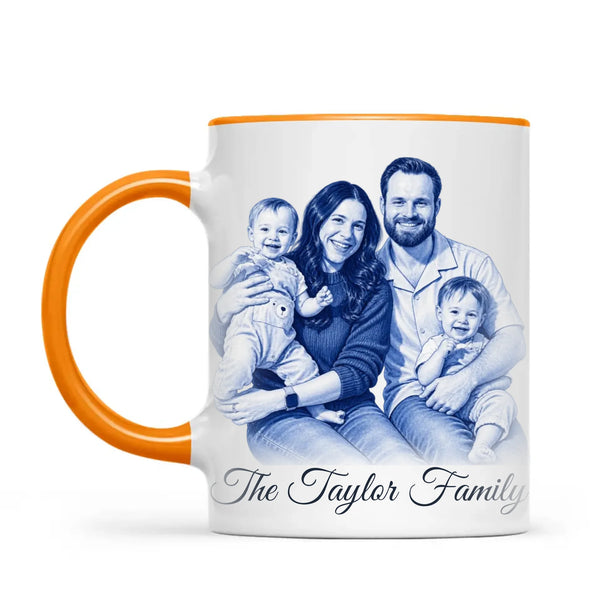 Personalised Blue and White China Family Portrait Mug from Your Photo