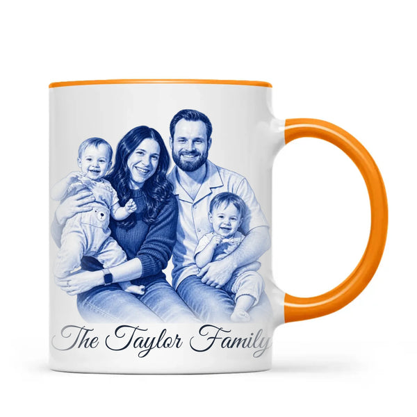 Personalised Blue and White China Family Portrait Mug from Your Photo